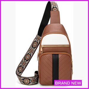 Vegan Leather Crossbody Sling Bag Retro Chic Fanny Pack Adjustable Guitar Strap